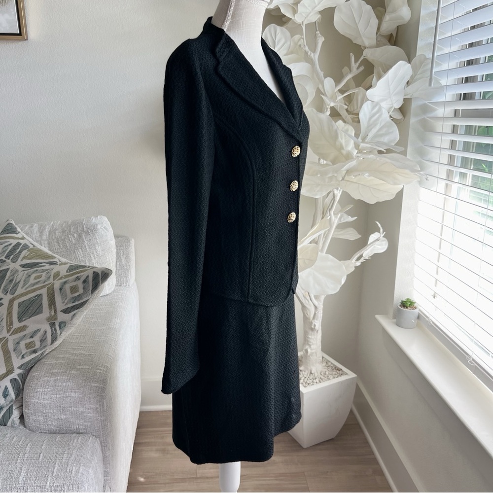 St John Elegant Black Women's Wool Skirt And Blazer Suit Size 10 - Picture 3 of 7
